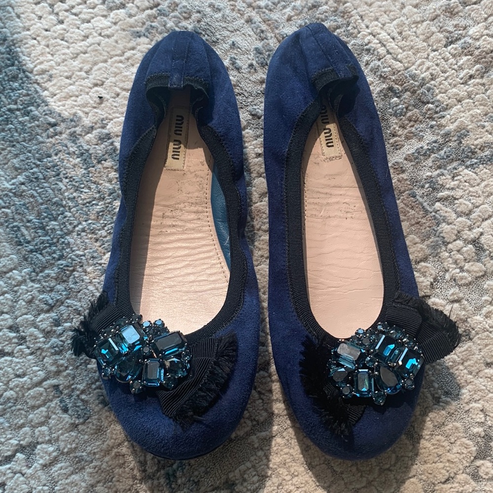 Miu Miu dark blue embellished ballet flats 39.5